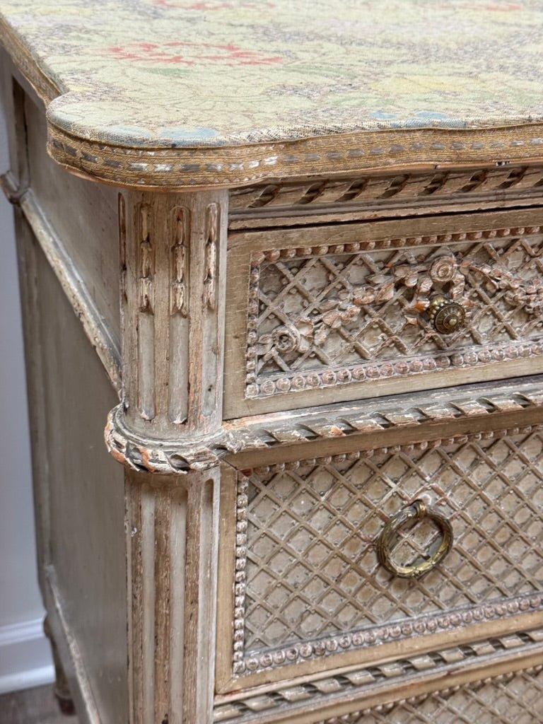 19th Century Louis XVI style Carved and painted French Commode - Helen Storey Antiques