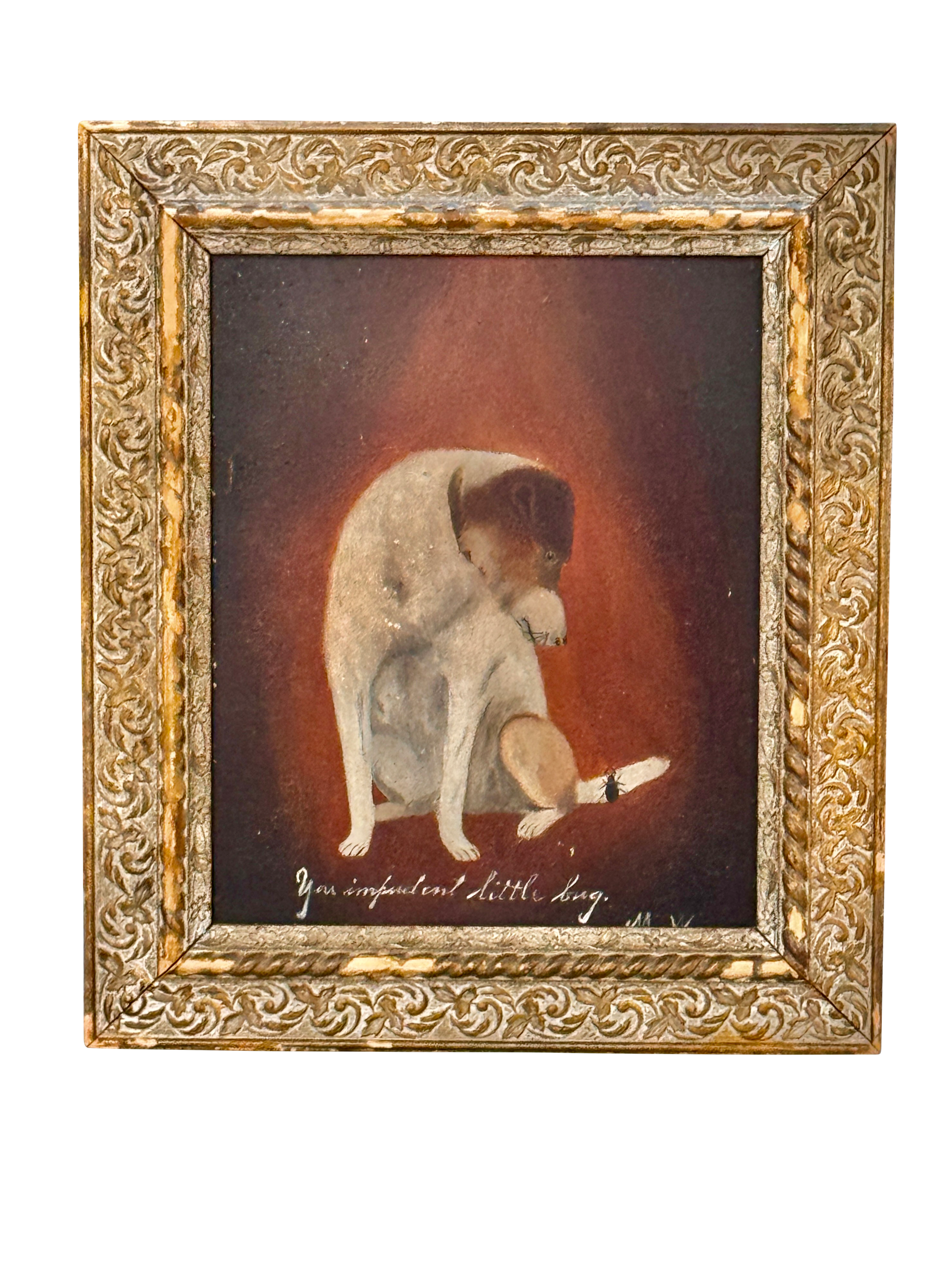 Oil on board, a little dog and a bug,19th Century