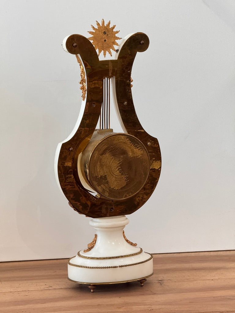 Jeweled Lyre Marble Mantel Clock, France, late 19th century