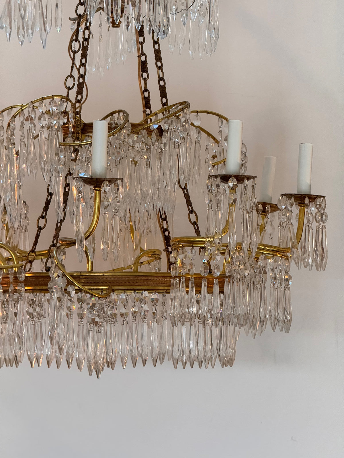Swedish / Baltic Chandeliers, gilt bronze and crystal