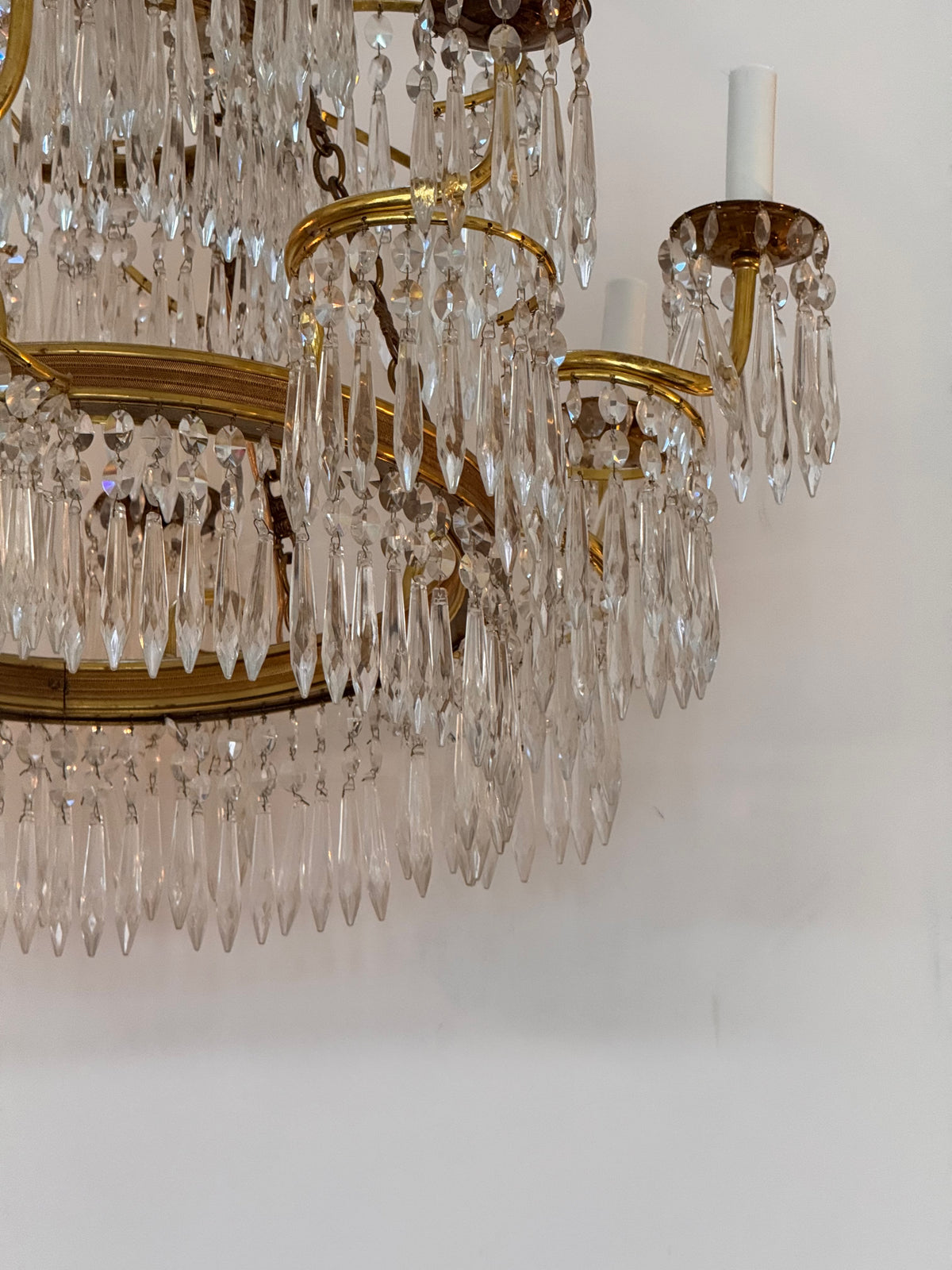 Swedish / Baltic Chandeliers, gilt bronze and crystal