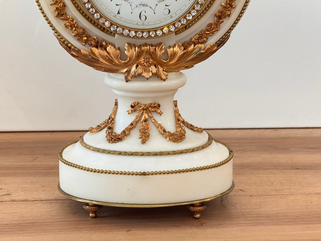 Jeweled Lyre Marble Mantel Clock, France, late 19th century