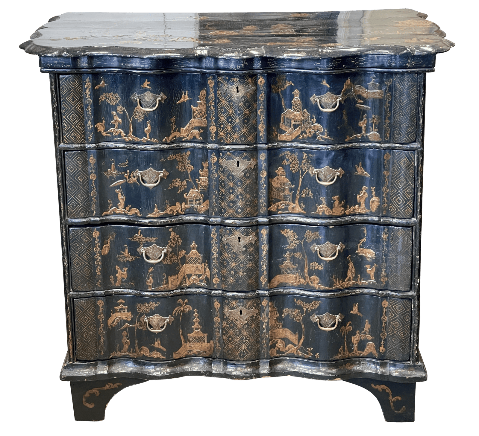 A Dutch Rococo Brass-Mounted Gilt and Black-Japanned Chest of Drawers, Circa 1740