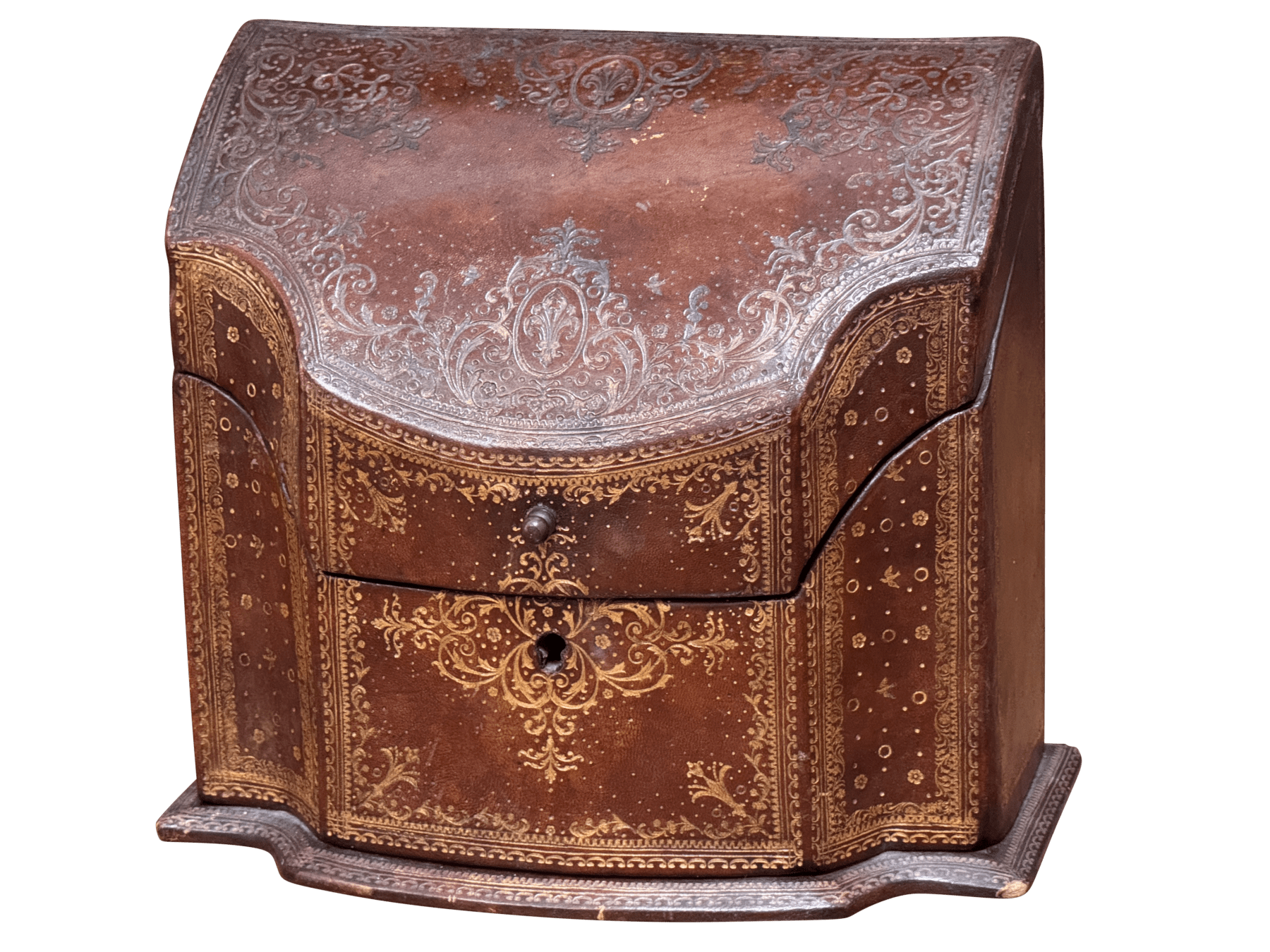 Antique English Embossed Leather Stationary Letter Box. C. 1900