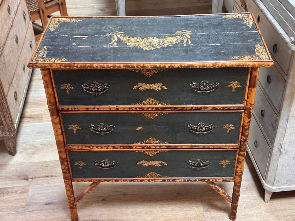 Bamboo and Chinoiserie Lacquer chest of drawers, 19th Century English