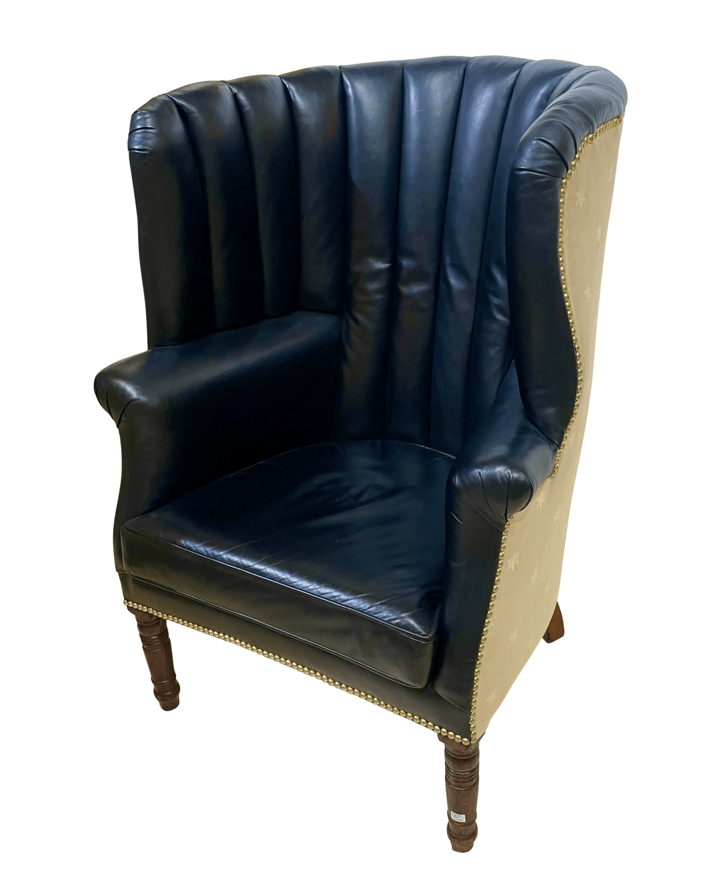 Black Leather Upholstered English Regency barrel-back chair, circa 1815