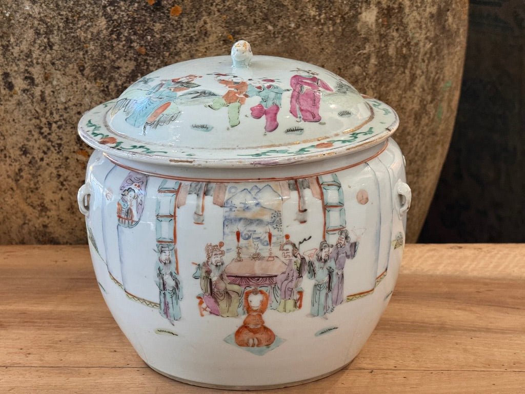 Chinese Porcelain Famille Rose Lidded Jar, Qing Dynasty 18th - 19th C. - Helen Storey Antiques