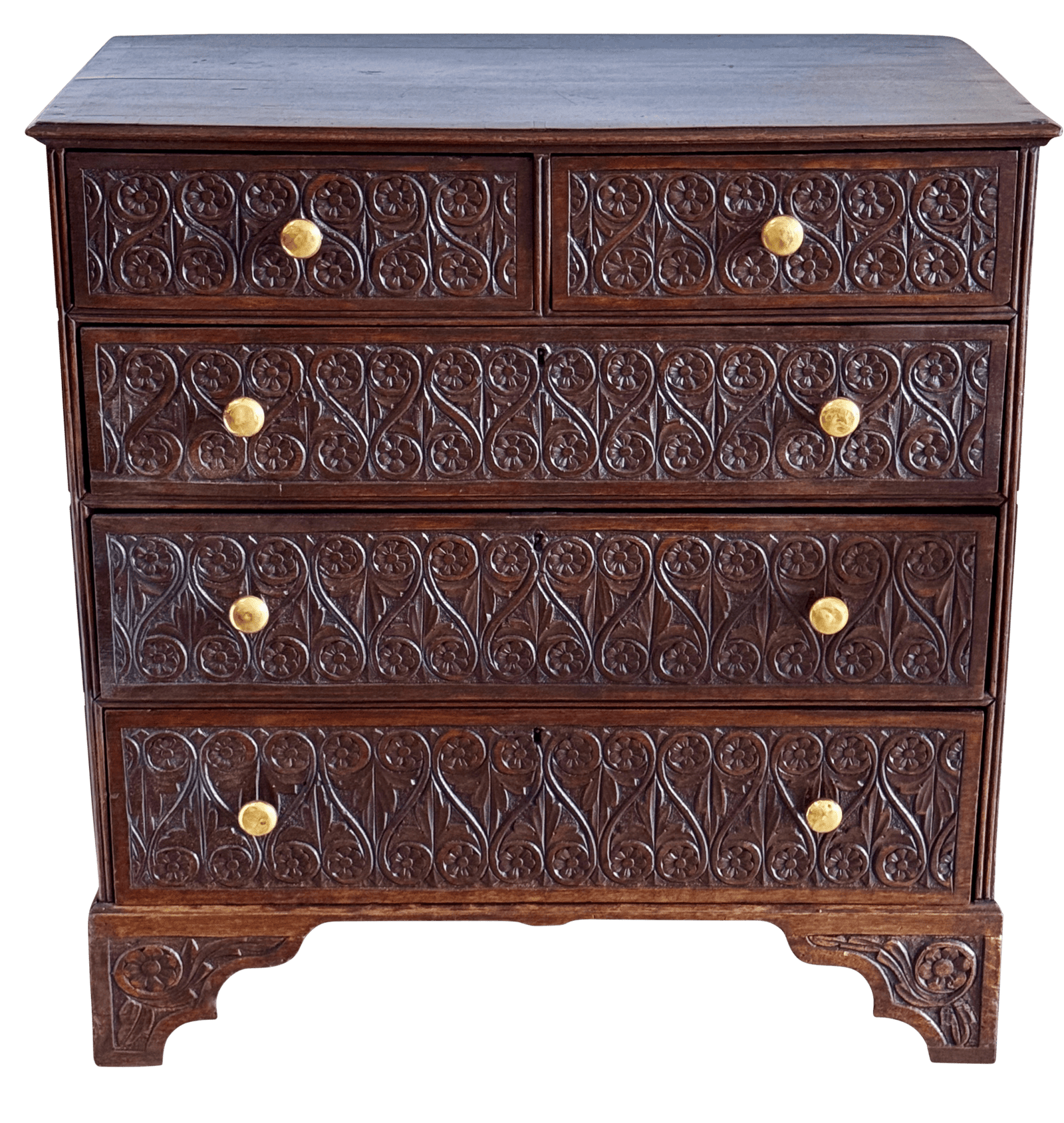 English Carved Oak Chest of Drawers, Georgian