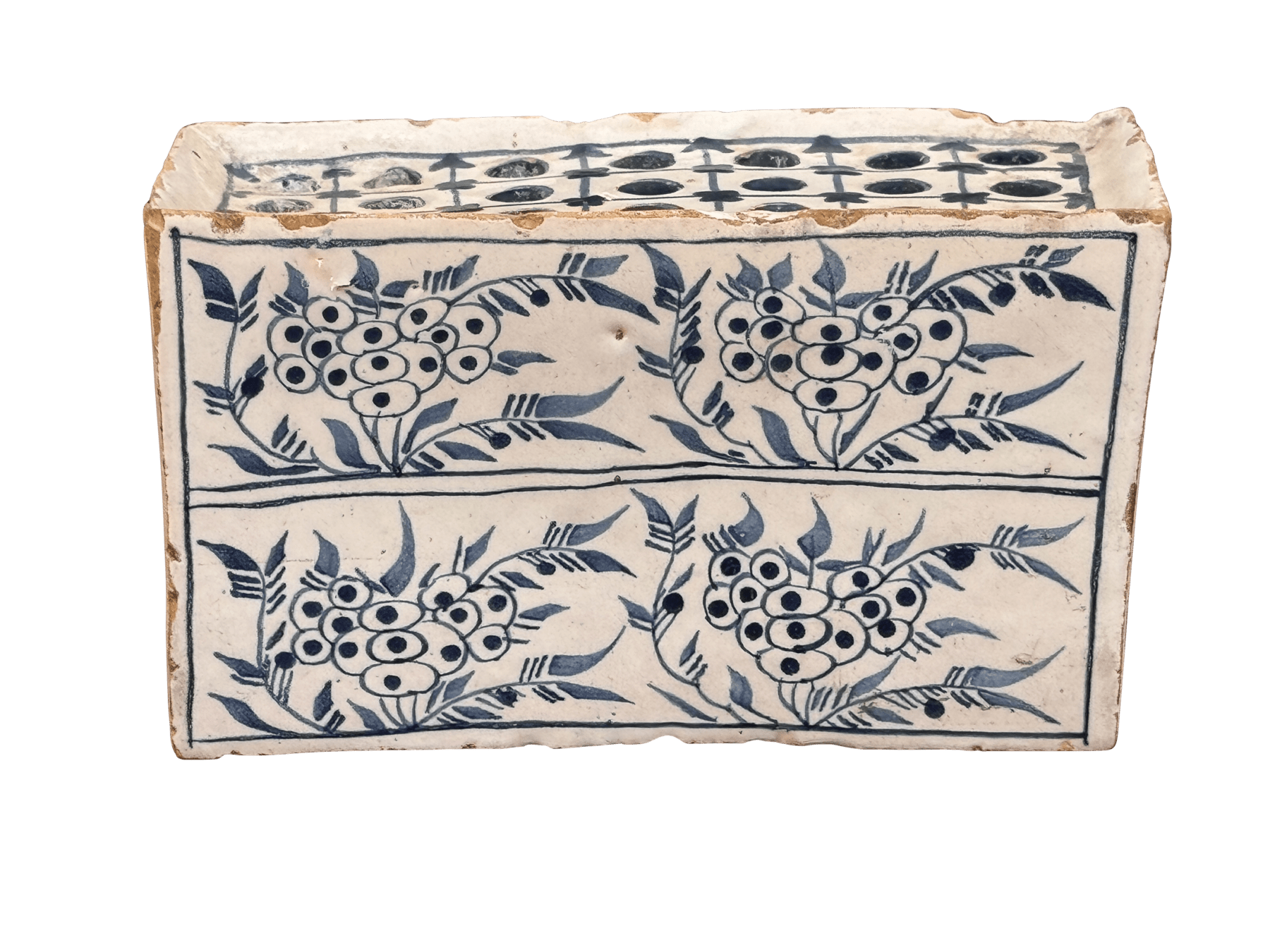 English Delft Flower brick, "strawberry" pattern, c. 1760