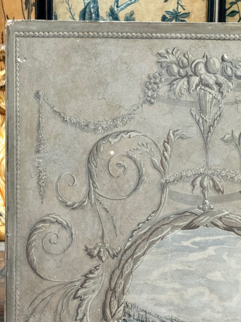 French 19th Century Grisaille Grey Wallpaper Panel - Helen Storey Antiques