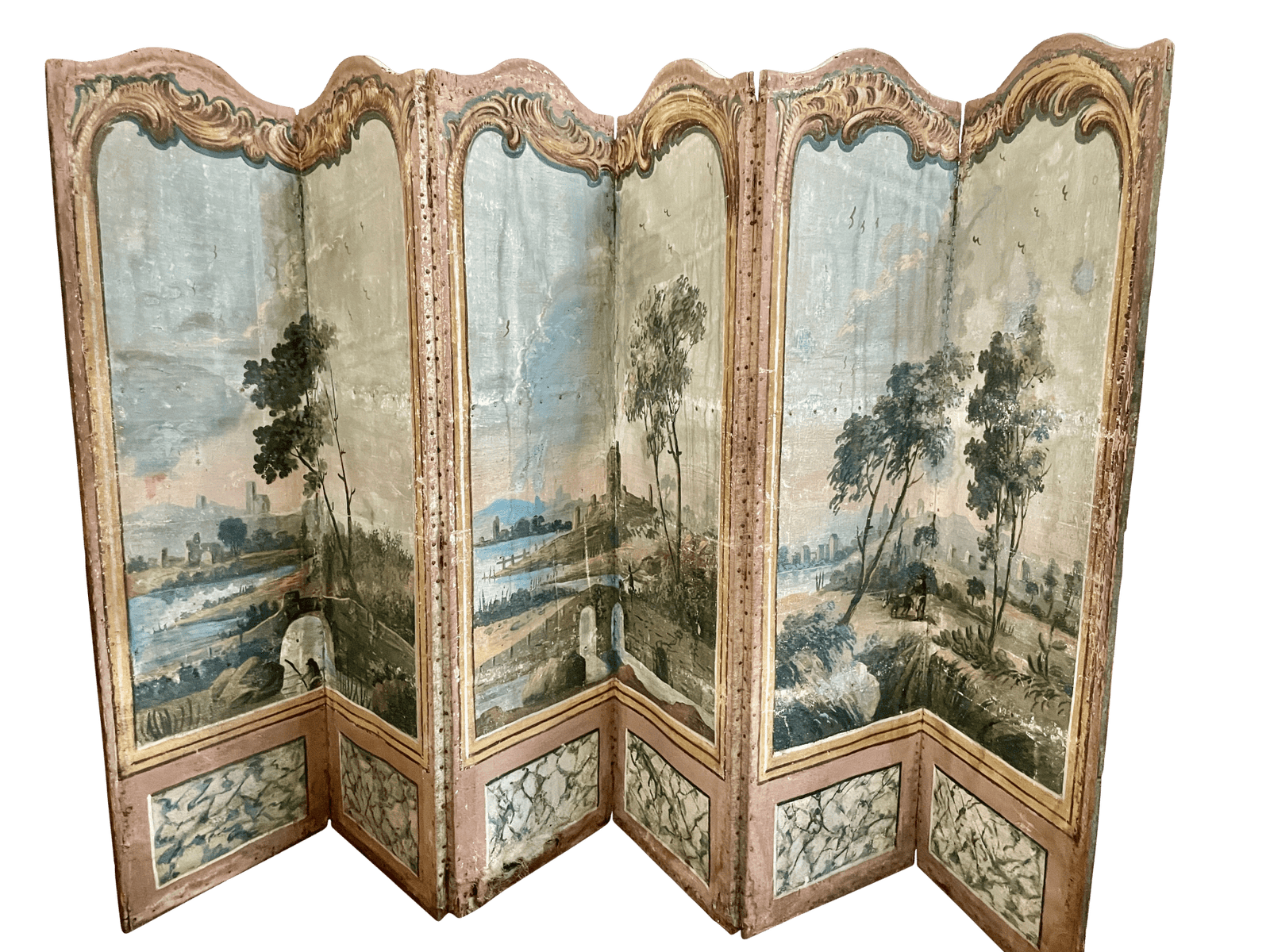 French painted canvas Screen, 18th Century