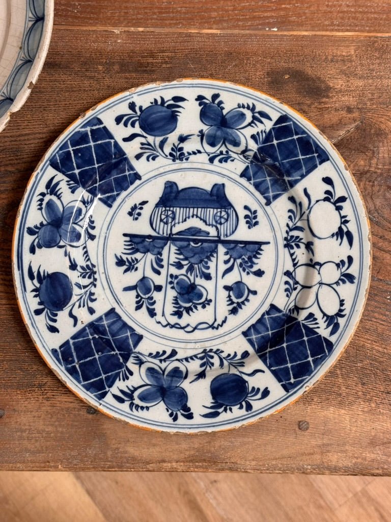 Large Blue and White English Delft Charger, 18th Century - Helen Storey Antiques