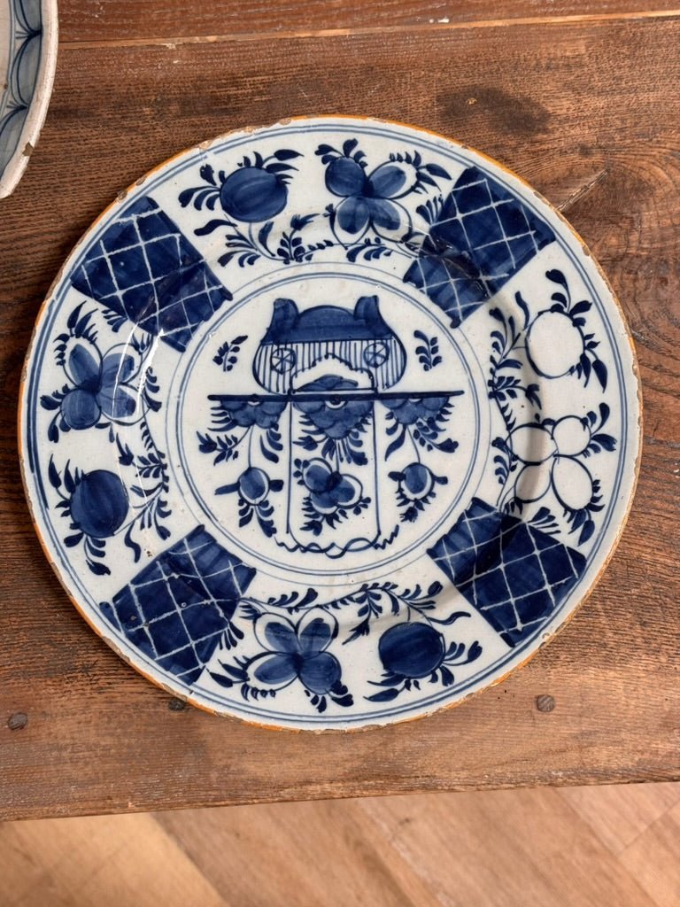 Large Blue and White English Delft Charger, 18th Century - Helen Storey Antiques