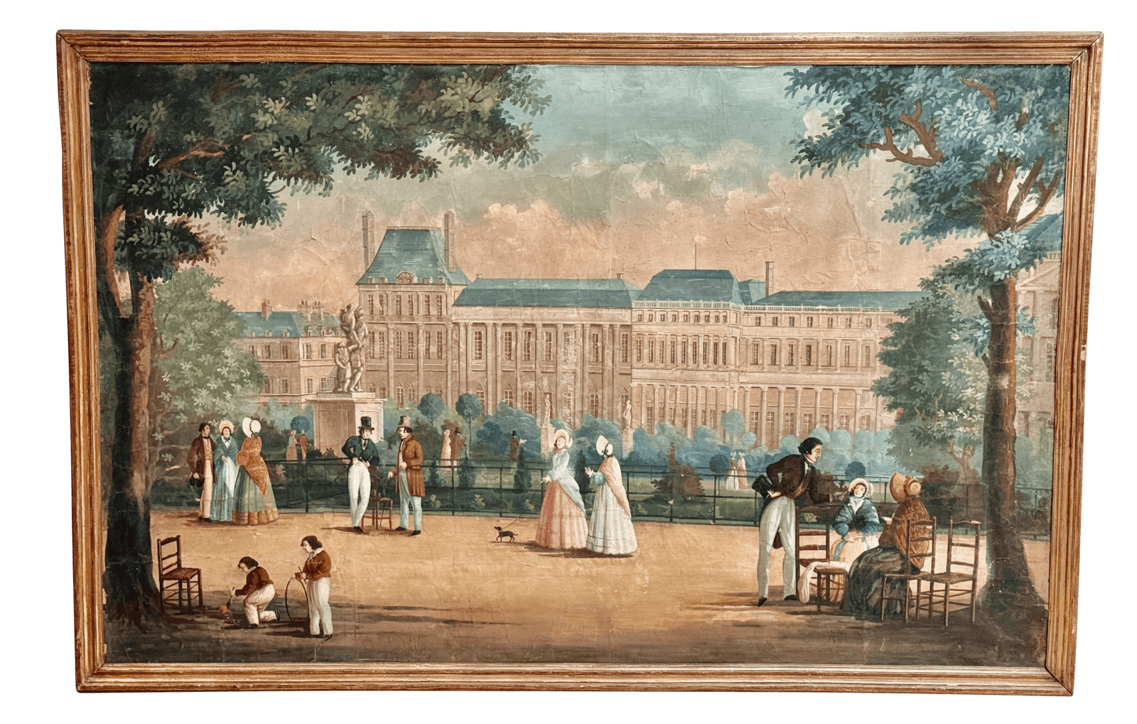 Large French Painted Wallpaper Panel, Jardin des Tuileries, Paris - Dufour