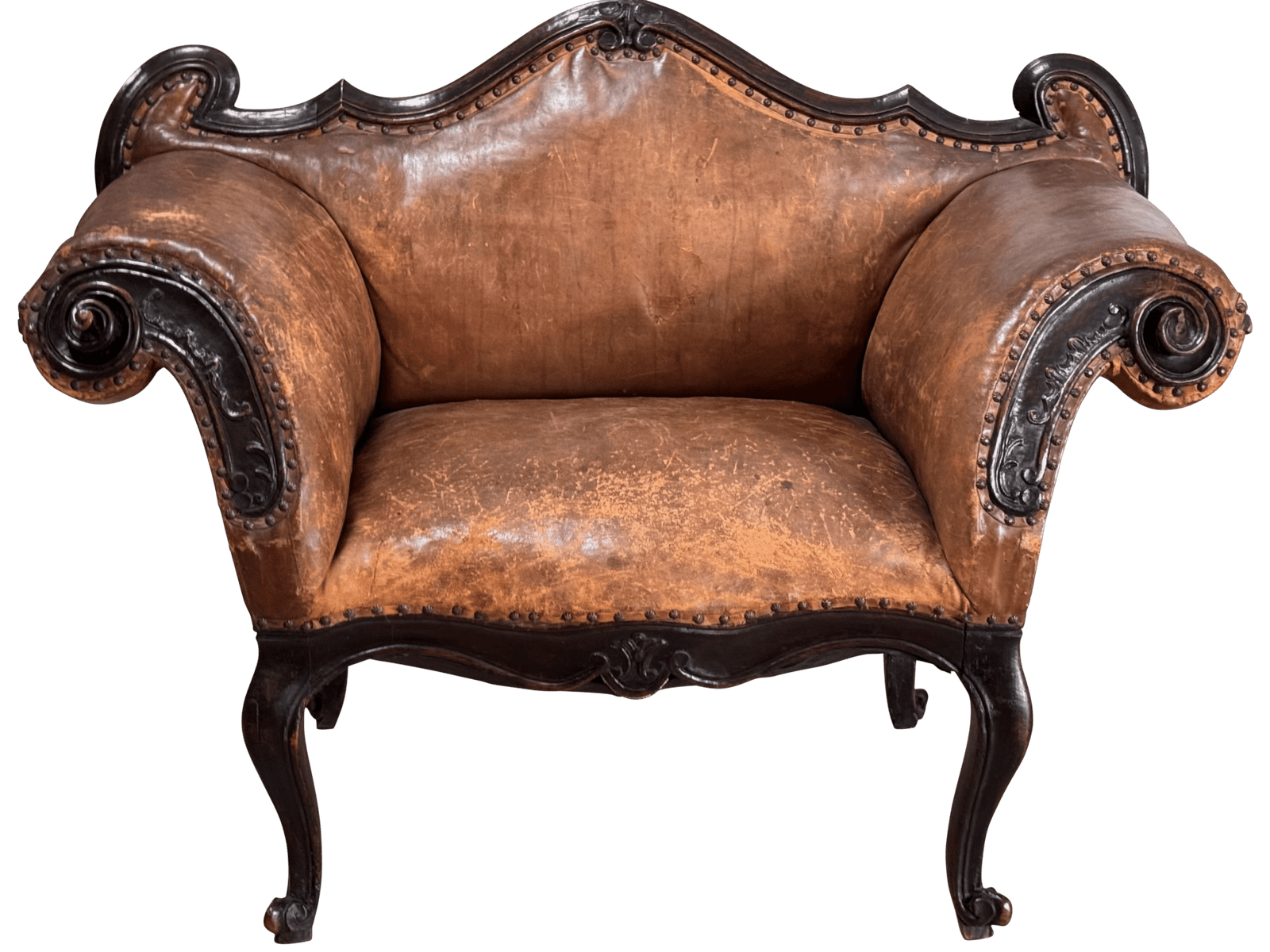 Leather Banquette, Chair / Settee Italian 18th Century Lombardi