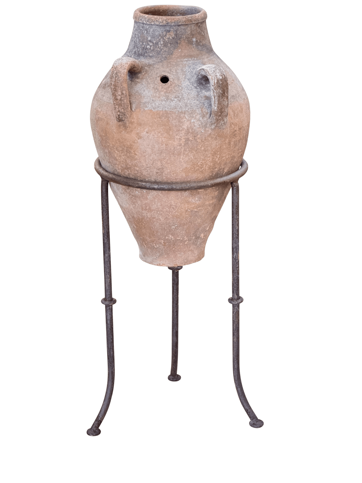 Mediterranean Hand - Thrown Terracotta Olive Jar with Iron Stand - Helen Storey Antiques