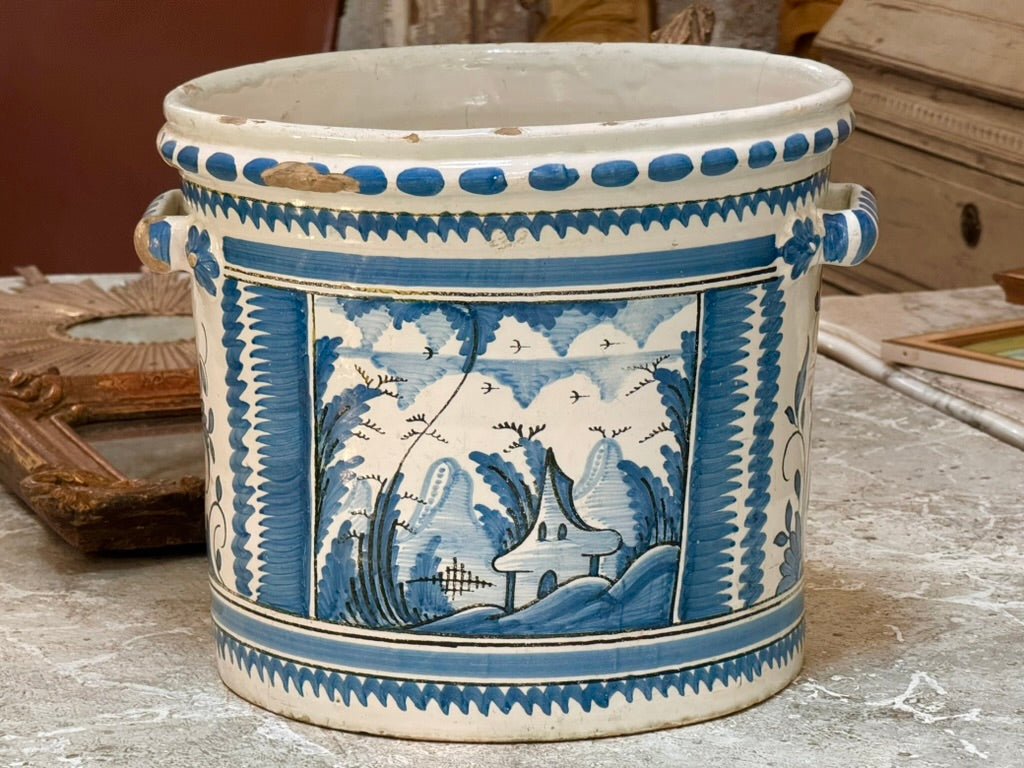 Moustiers Wine Cooler, planter, mid - 18th C. France - Helen Storey Antiques
