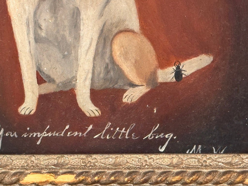 Oil on board, a little dog and a bug,19th Century - Helen Storey Antiques