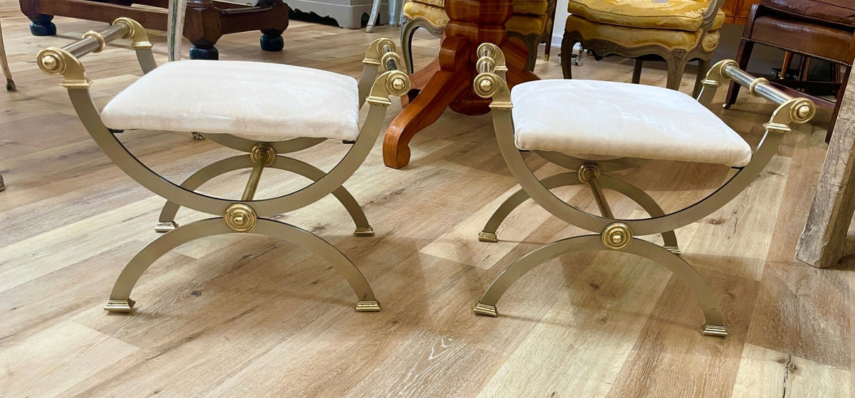 Pair Maison Jansen curule benches or stools - Helen Storey Antiques