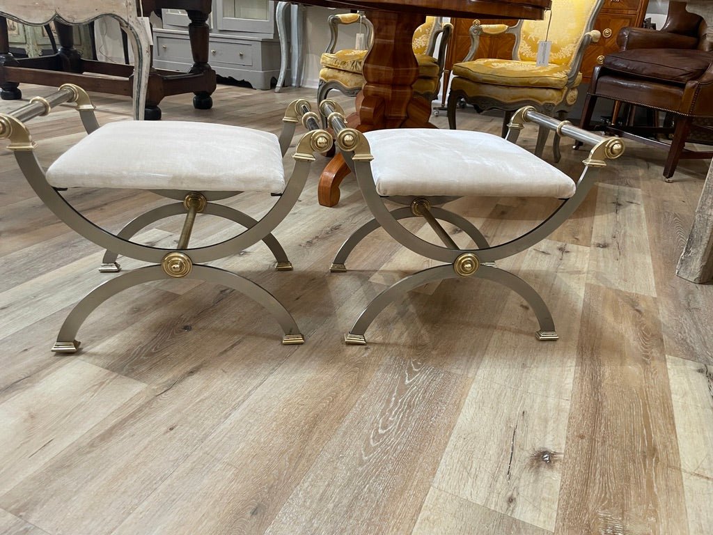 Pair Maison Jansen curule benches or stools - Helen Storey Antiques