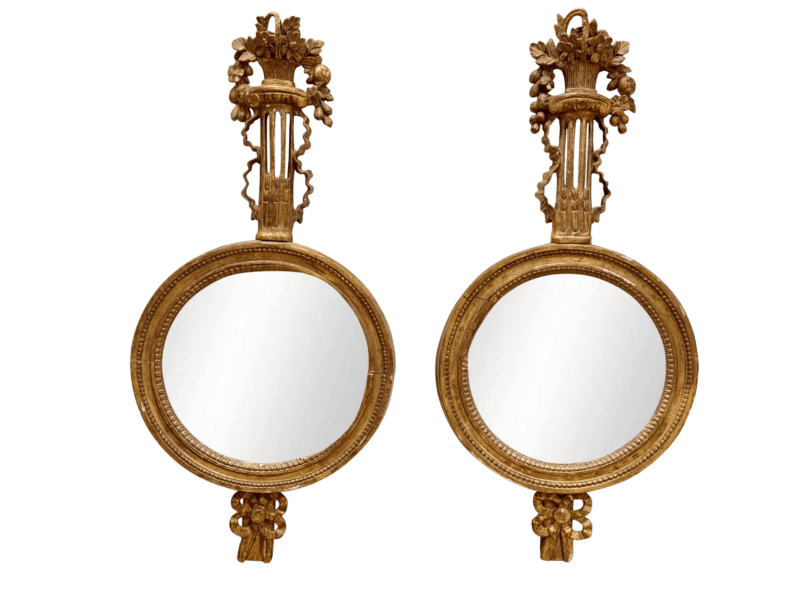 Pair of Carved Gilded Mirrors, 19th C.