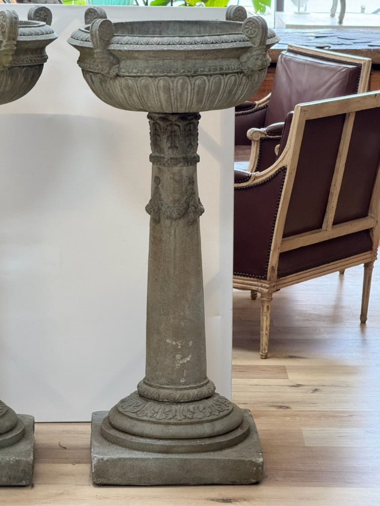 Pair of Large Cast Stone Urns - Helen Storey Antiques