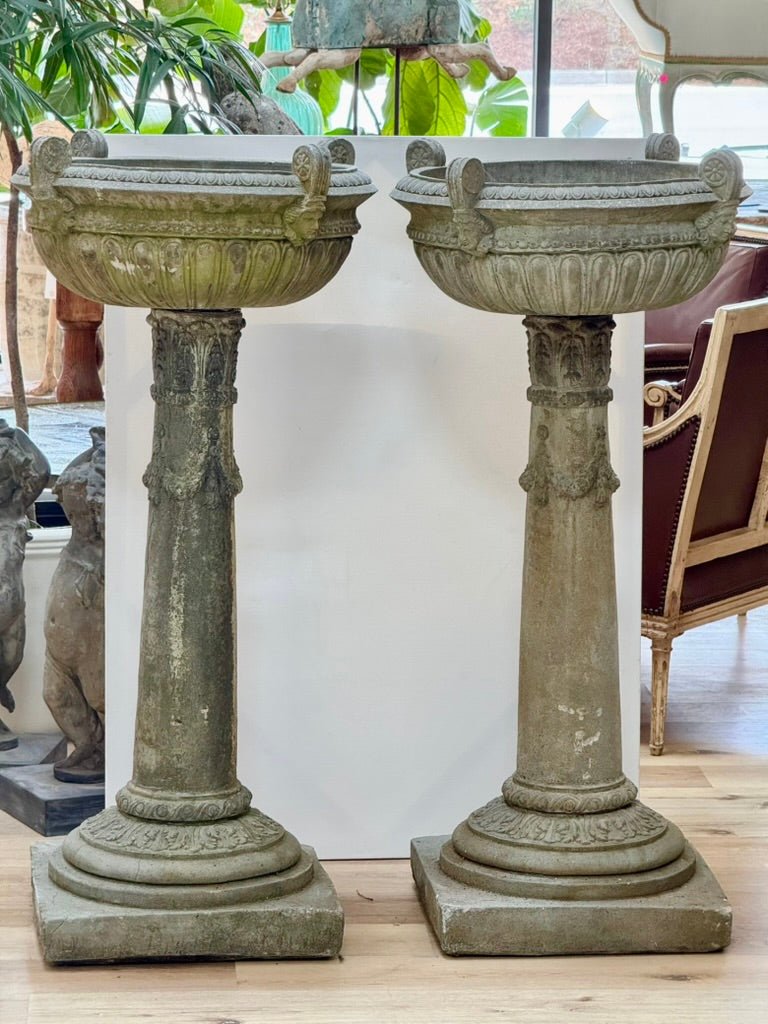 Pair of Large Cast Stone Urns - Helen Storey Antiques
