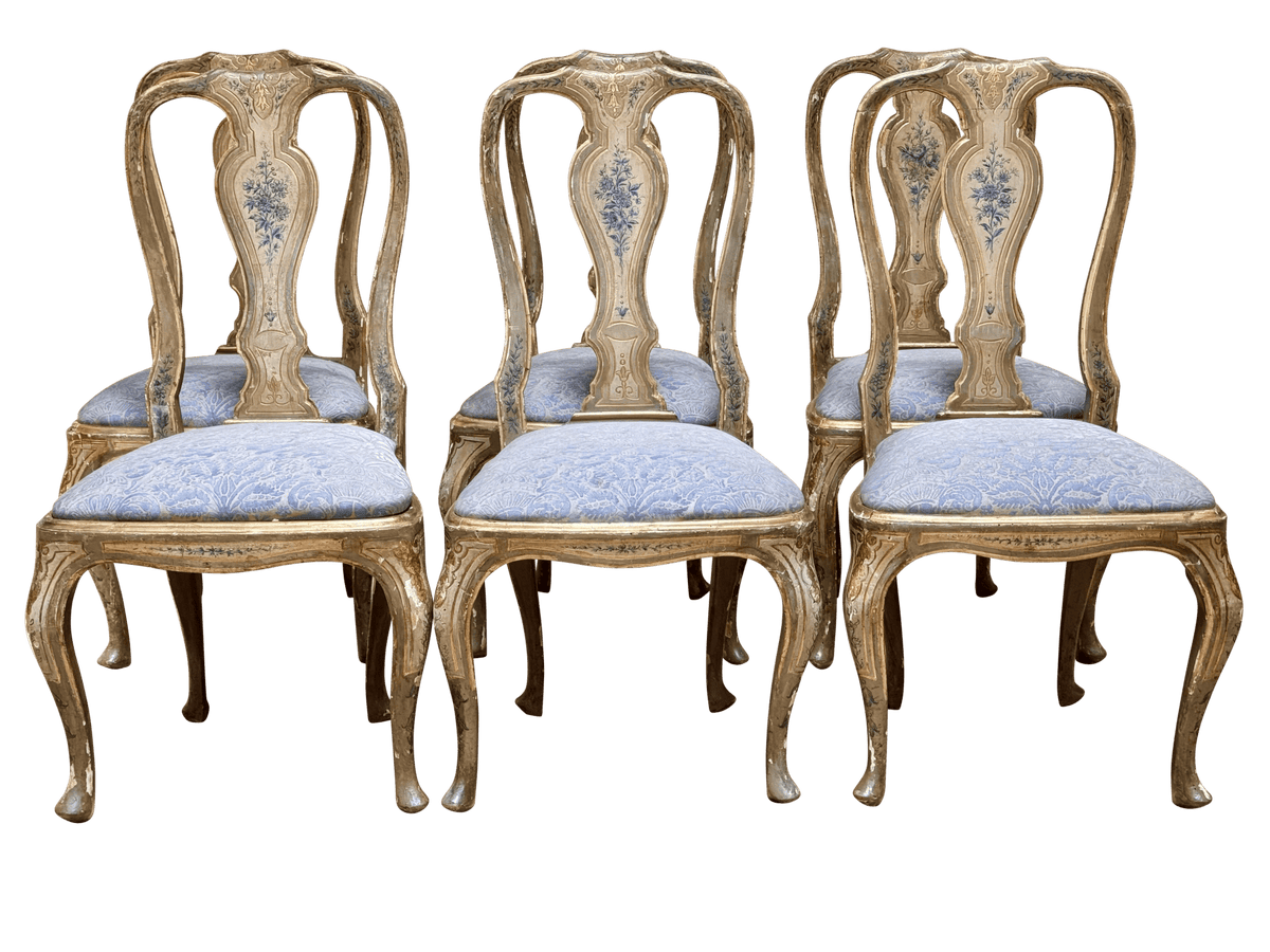 Set of Six Italian Lacquered Rococo Dining Chairs, 18th Century - Helen Storey Antiques