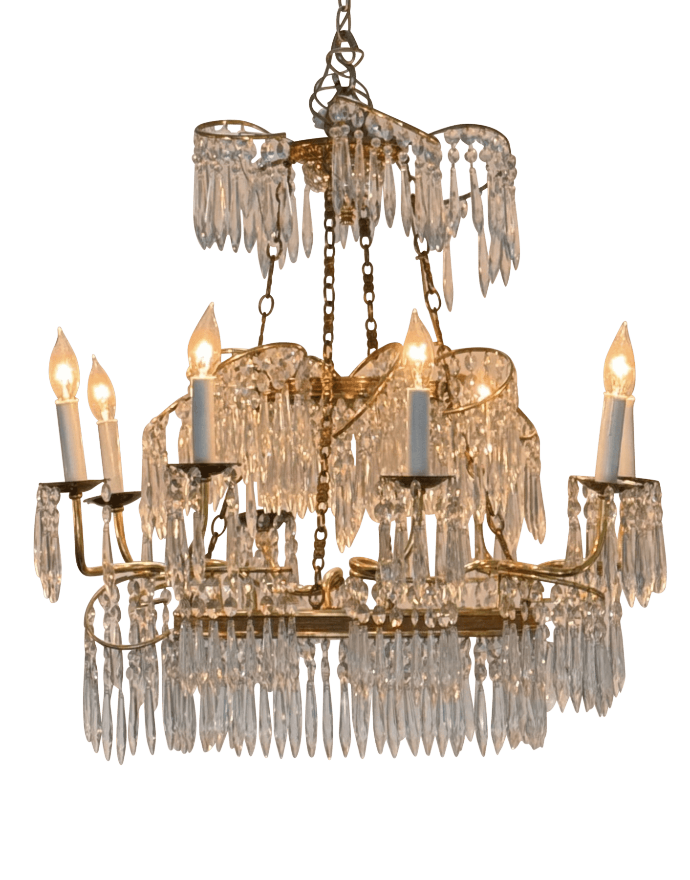 Swedish / Baltic Chandeliers, gilt bronze and crystal