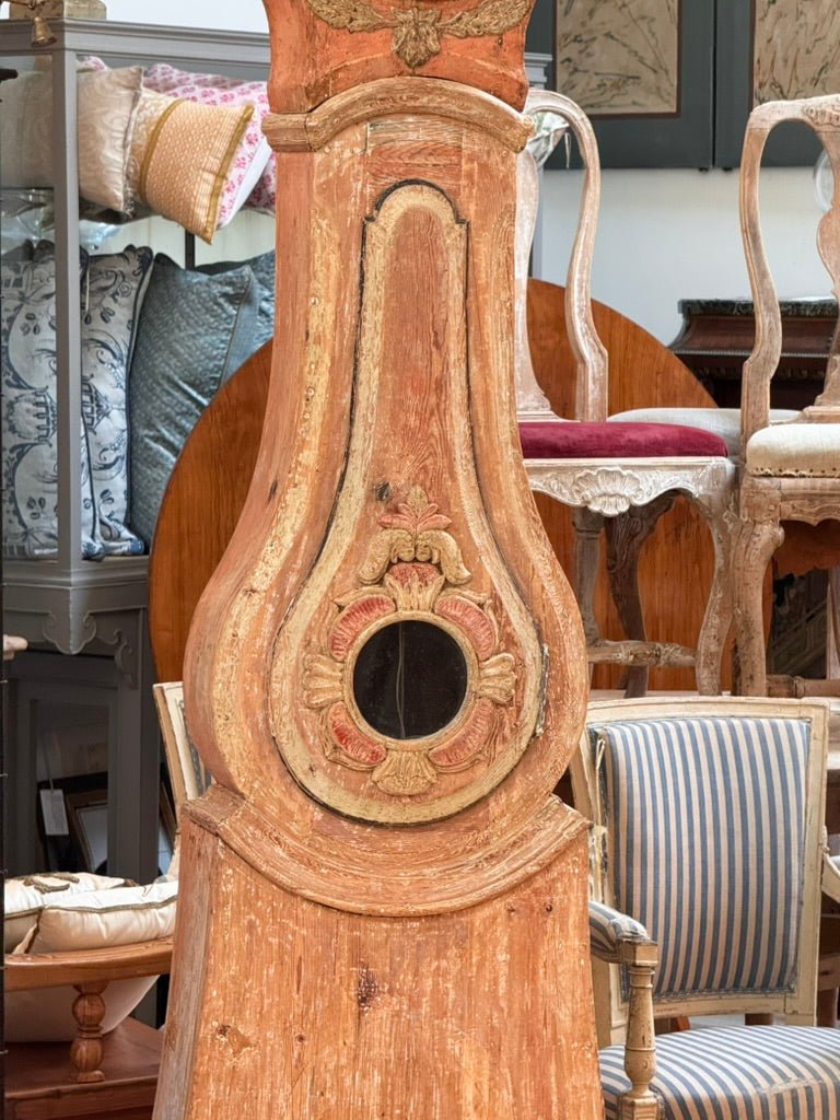 Swedish Mora clock have carving and elegant lyre - form case - Helen Storey Antiques