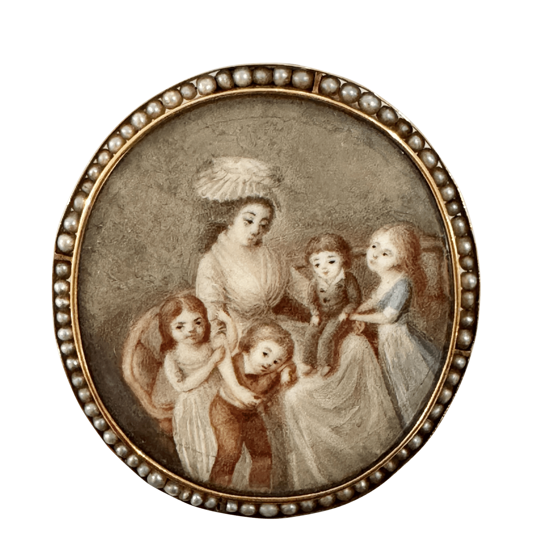 Swedish School 18th Century, A Portrait Miniature of Mother and Four Children