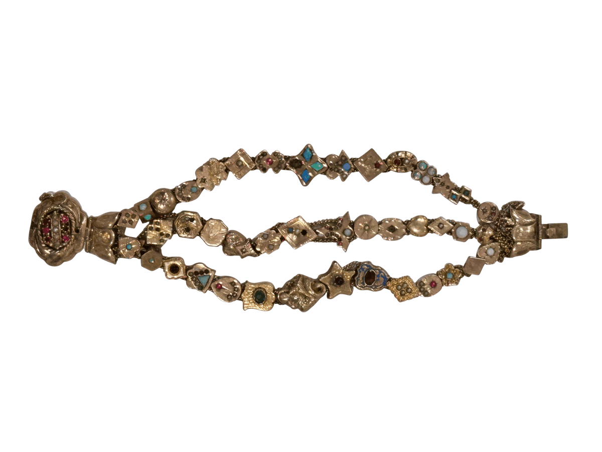 Triple Strand Gold Slide Charm Bracelet - Helen Storey Antiques