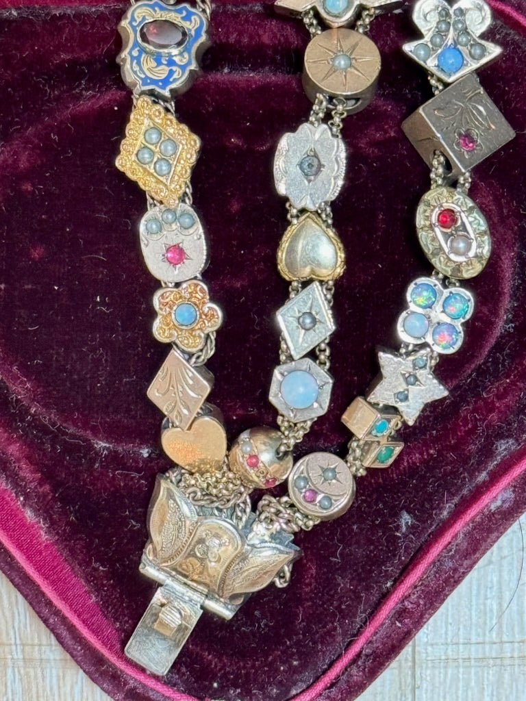 Triple Strand Gold Slide Charm Bracelet - Helen Storey Antiques