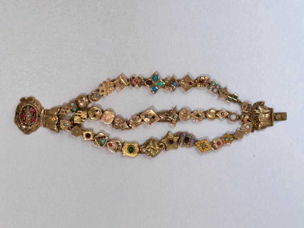 Triple Strand Gold Slide Charm Bracelet - Helen Storey Antiques