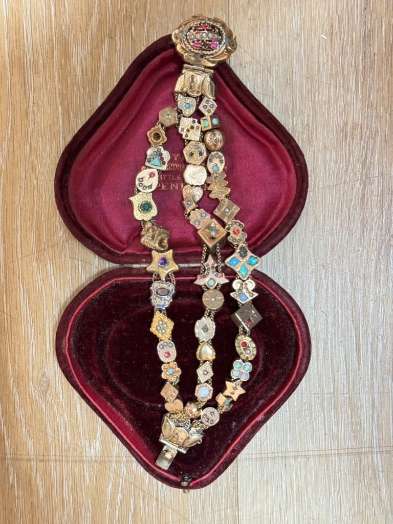 Triple Strand Gold Slide Charm Bracelet - Helen Storey Antiques