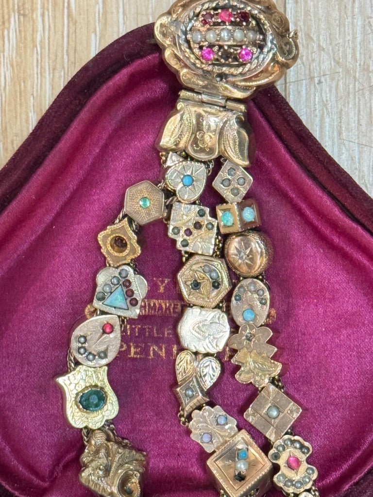 Triple Strand Gold Slide Charm Bracelet - Helen Storey Antiques