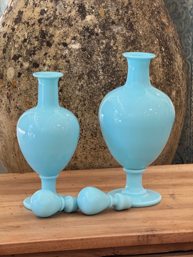 Two 19th Century French blue opaline apothecary bottles - Helen Storey Antiques