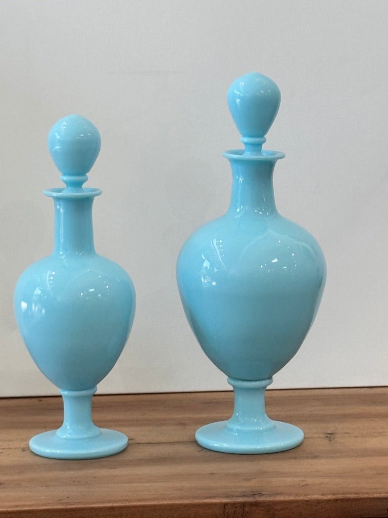 Two 19th Century French blue opaline apothecary bottles - Helen Storey Antiques