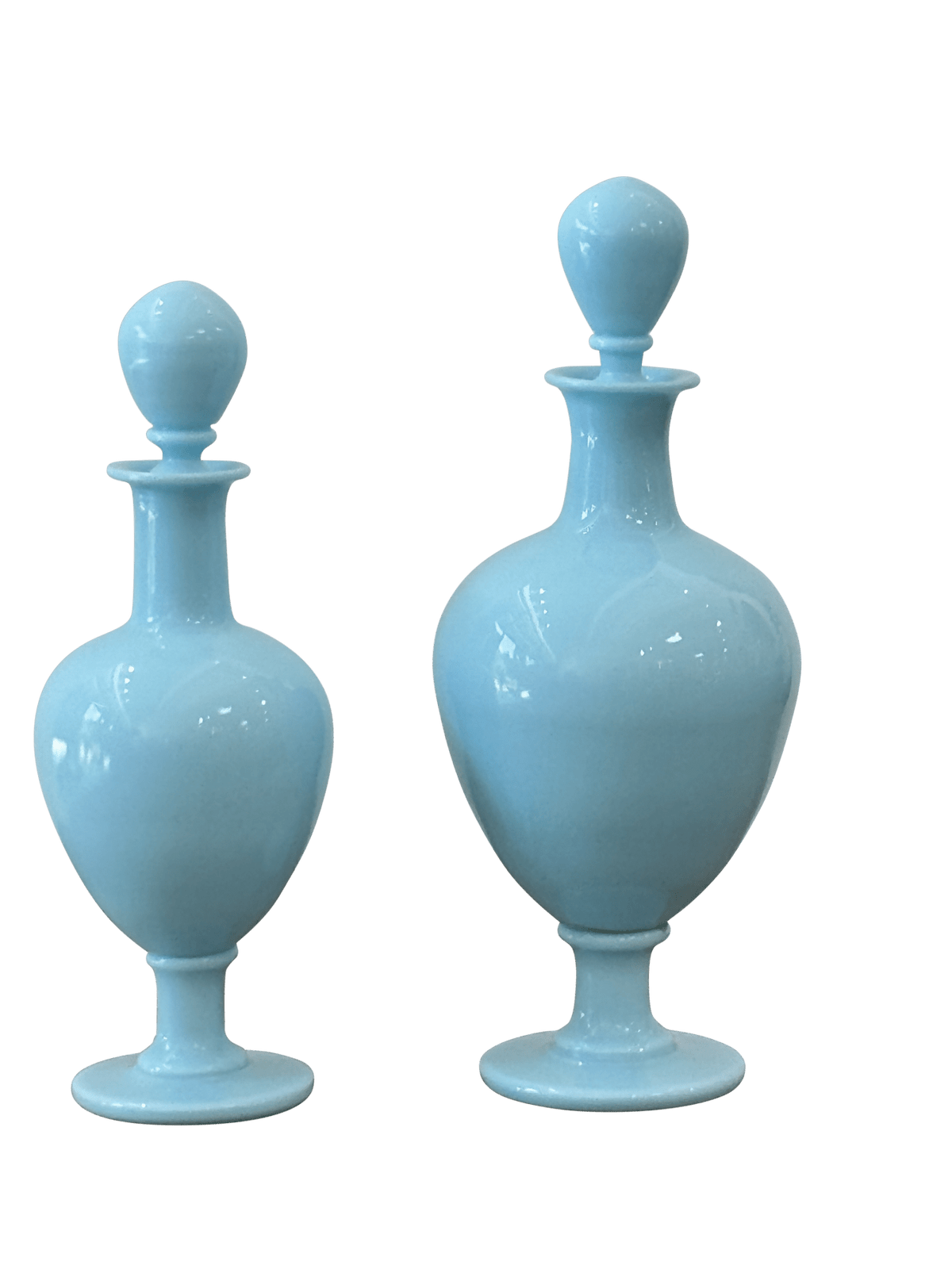 Two 19th Century French blue opaline apothecary bottles - Helen Storey Antiques