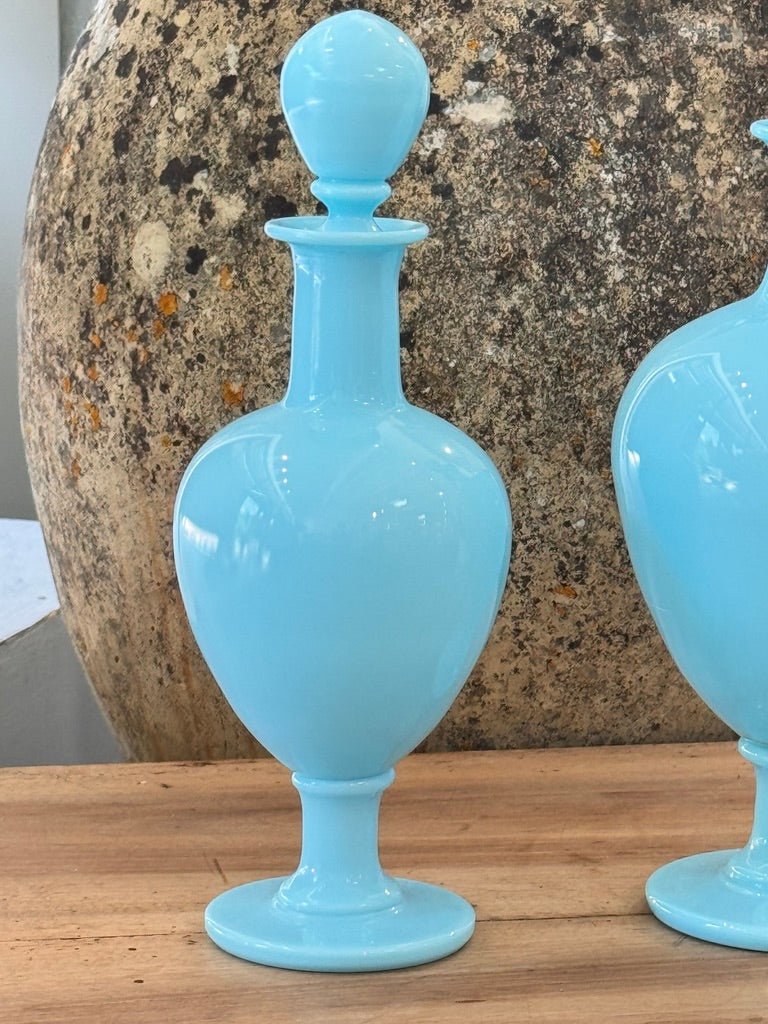 Two 19th Century French blue opaline apothecary bottles - Helen Storey Antiques