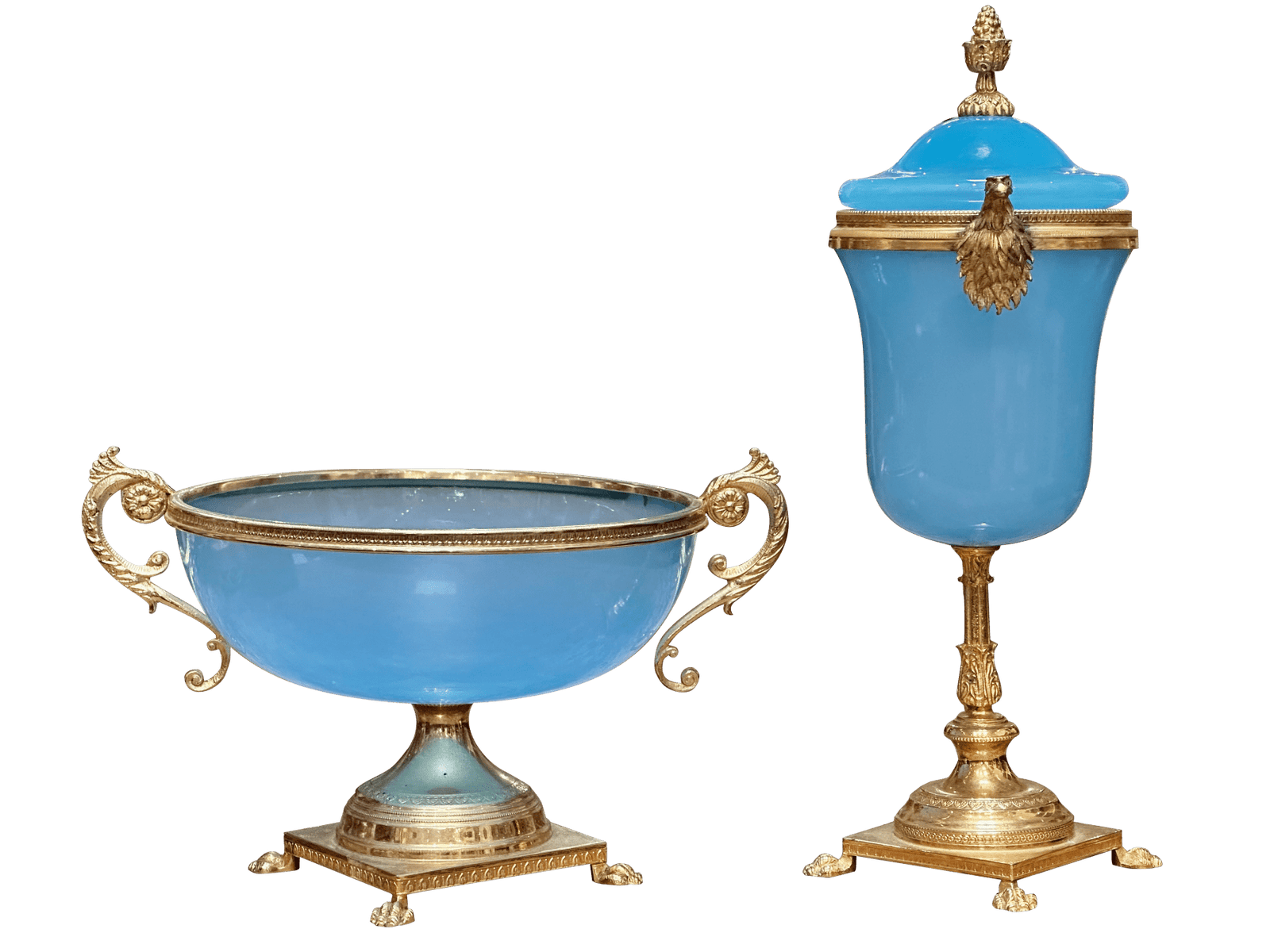 Two-Piece set of French Blue Opaline, c. 1860, Likely Palais Royale