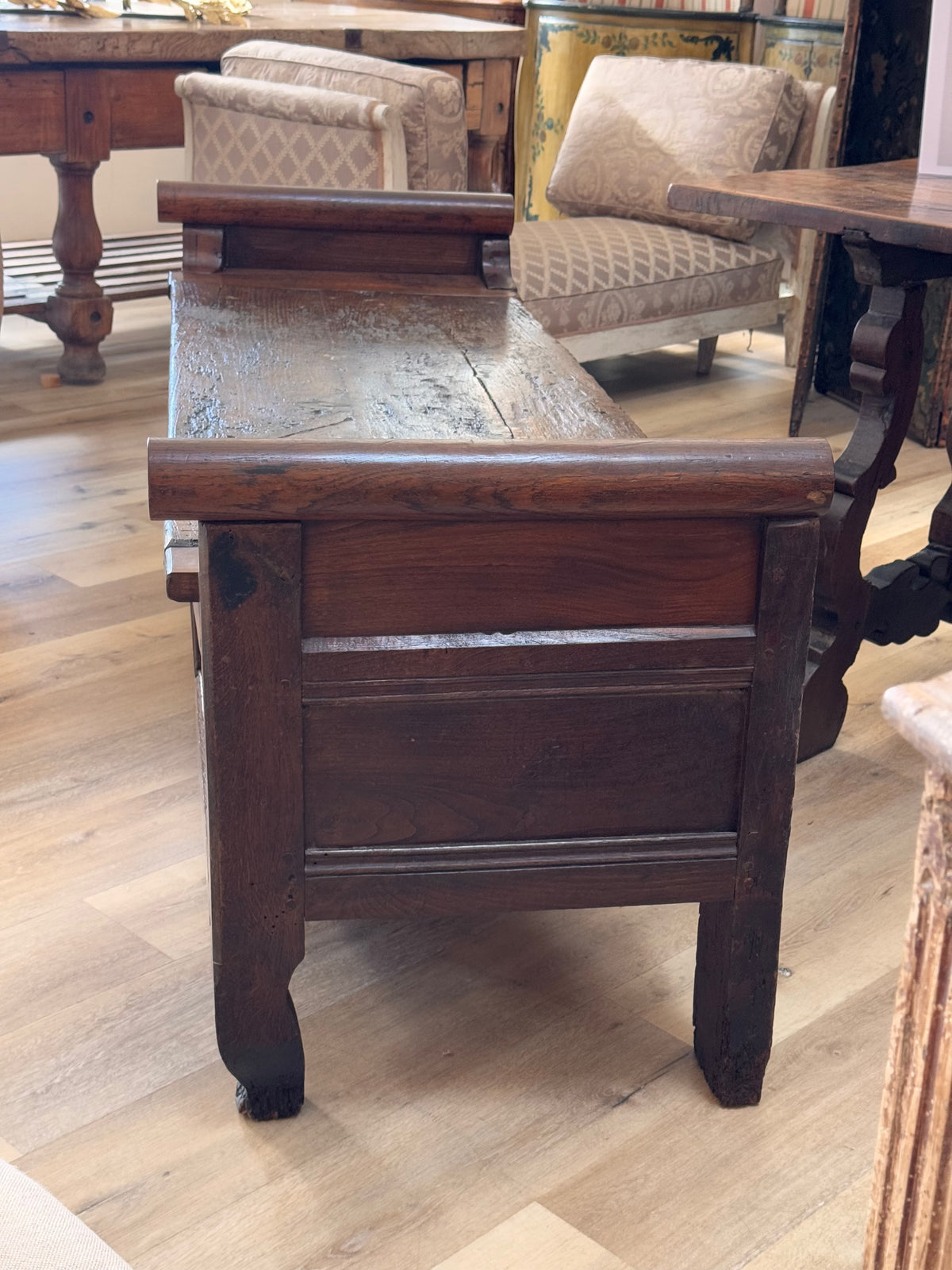 Louis XV 18th C. French Provincial Elm and Oak Lift Top Hall Bench