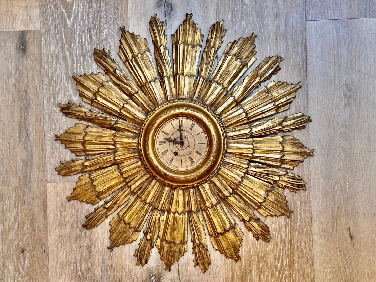 Mid-Century modern gilt starburst clock