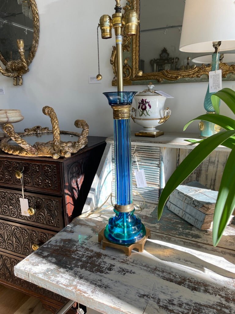 Brilliant Blue Mid - century Murano lamp by Marbro c. 1960 - Helen Storey Antiques