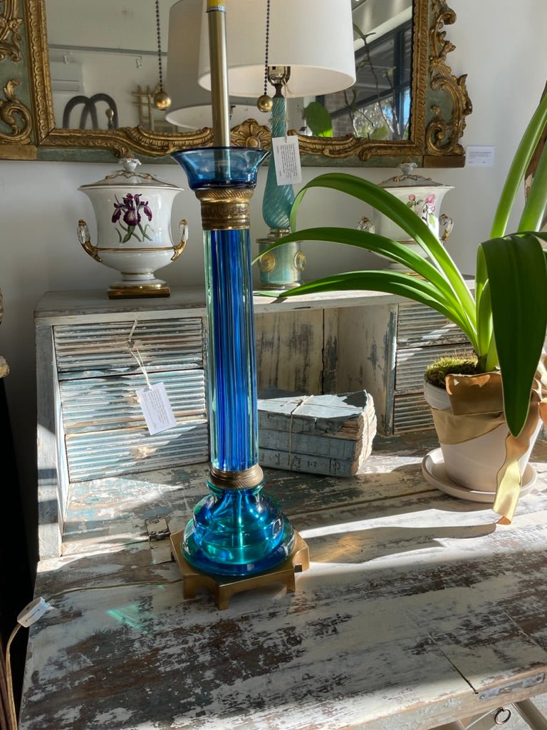 Brilliant Blue Mid - century Murano lamp by Marbro c. 1960 - Helen Storey Antiques