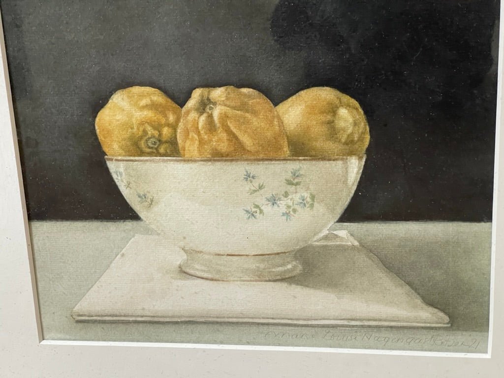 Contemporary Watercolor Still Life With Lemons - Helen Storey Antiques