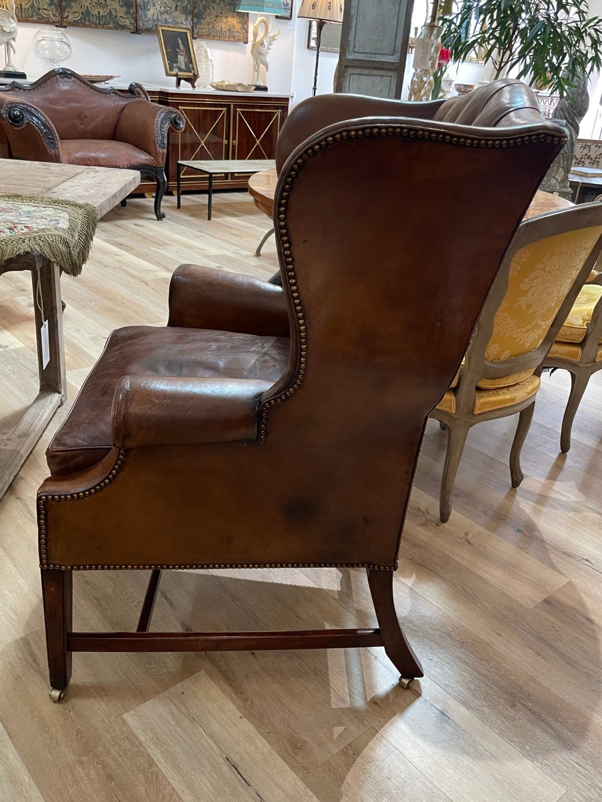 English leather tufted wingback chair, 19th Century - Helen Storey Antiques