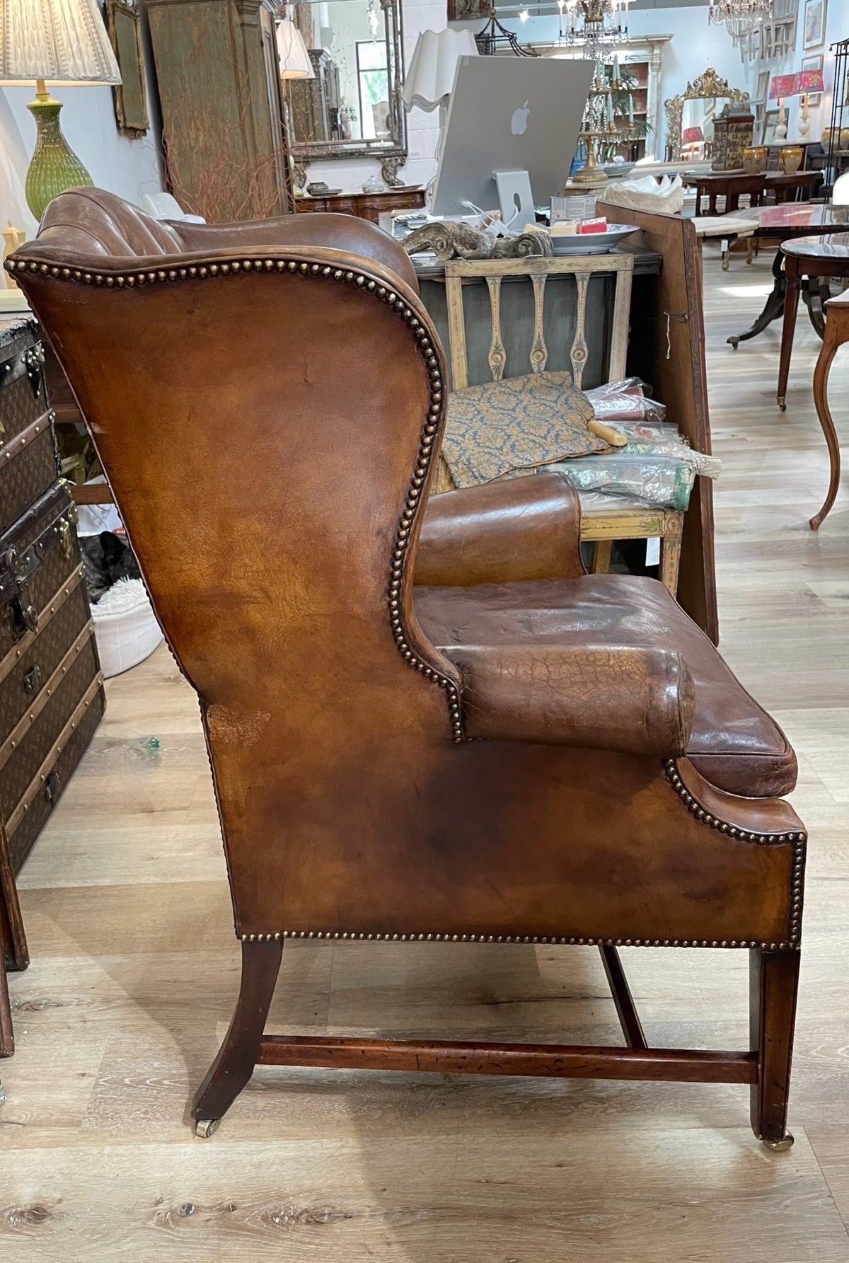 English leather tufted wingback chair, 19th Century - Helen Storey Antiques