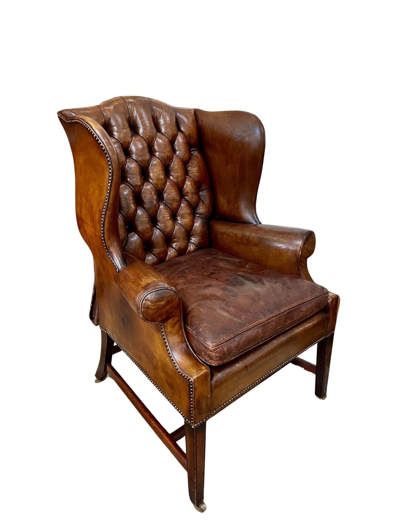 English leather tufted wingback chair, 19th Century