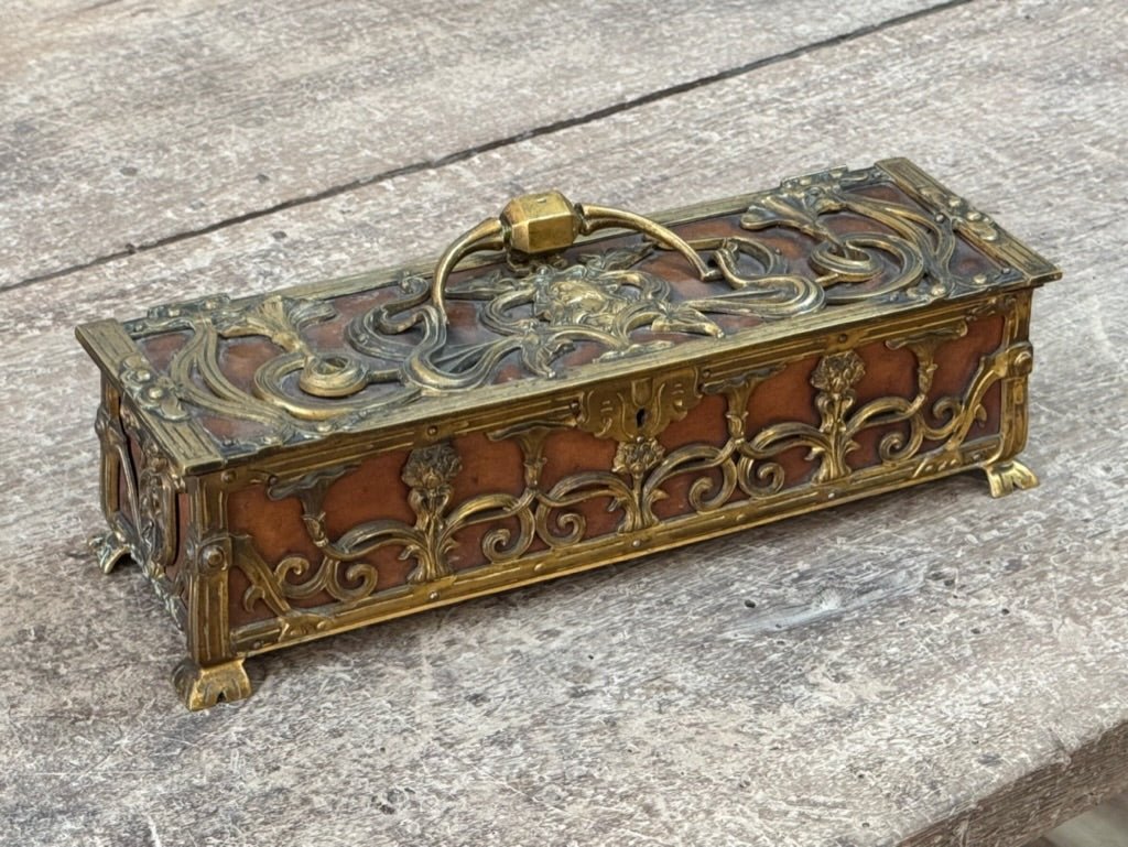 Fine Art Nouveau Bronze and Leather Glove Box, c. 1890 - Helen Storey Antiques